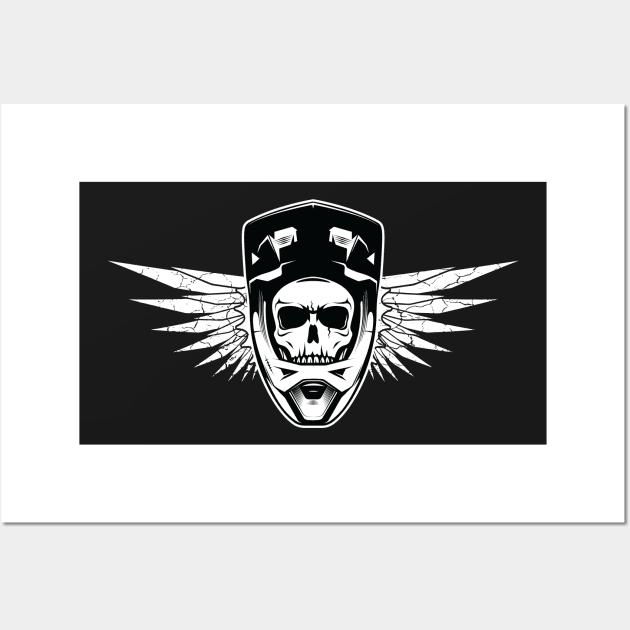 Skull biker with full face helmet. Wall Art by Hoyda